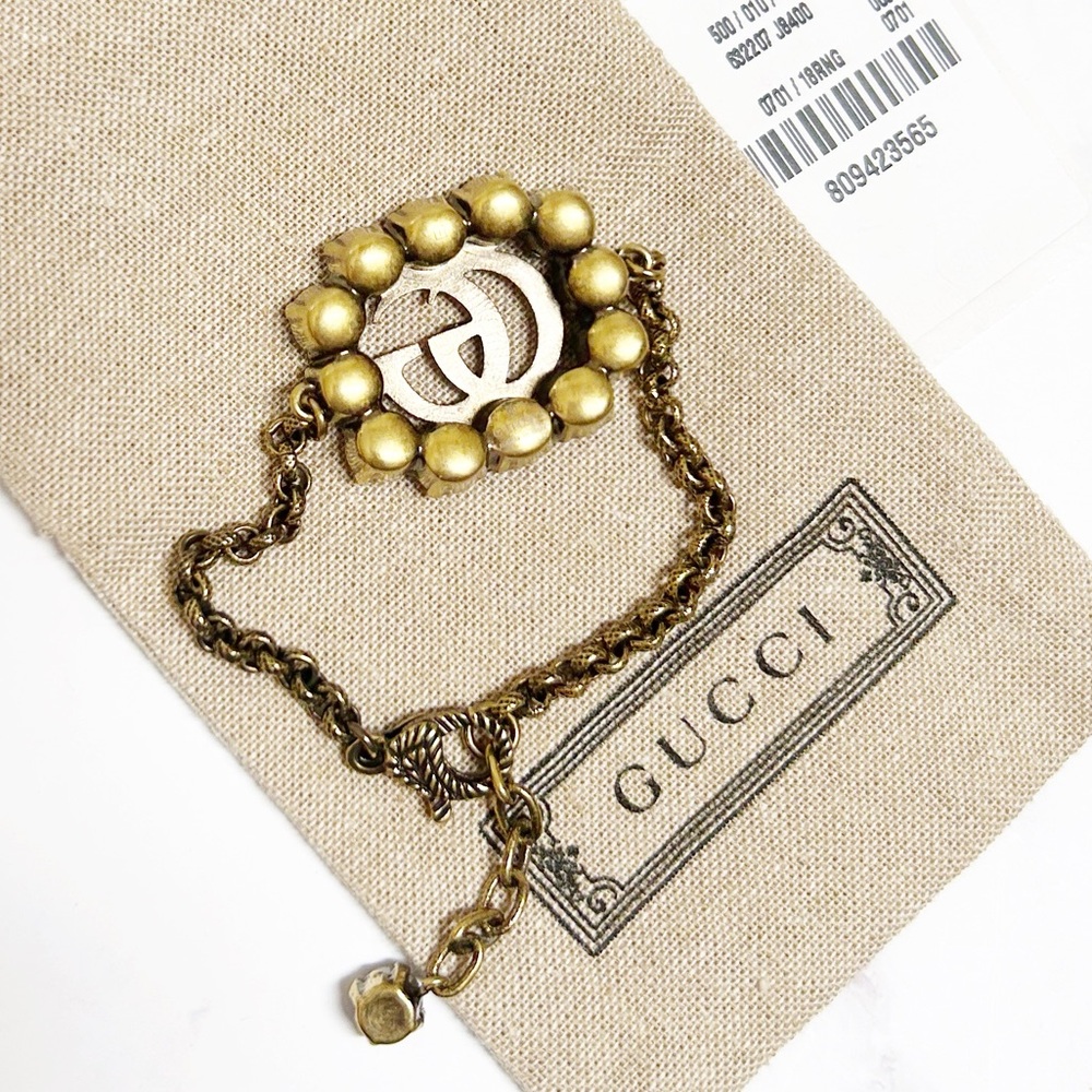 Authentic Gucci Antique Gold Plated Crystal Embellished GG Chain Bracelet - Picture 12 of 15